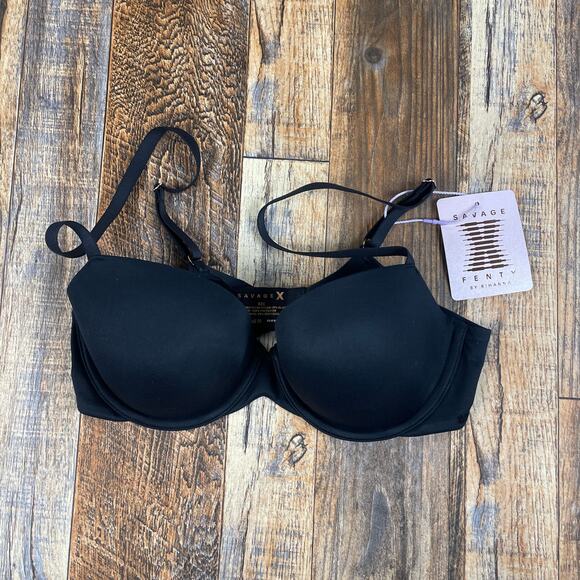 Savage X Fenty by Rihanna Women's 32C Caviar Black Soft N Savage Padded Demi Bra - Picture 1 of 16